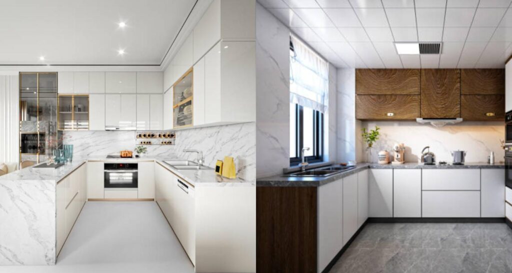 u and l shape kitchen